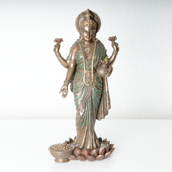 Estatua de la diosa Lakshmi – Símbolo de prosperidad (Escultura de bronce fundido en frío)