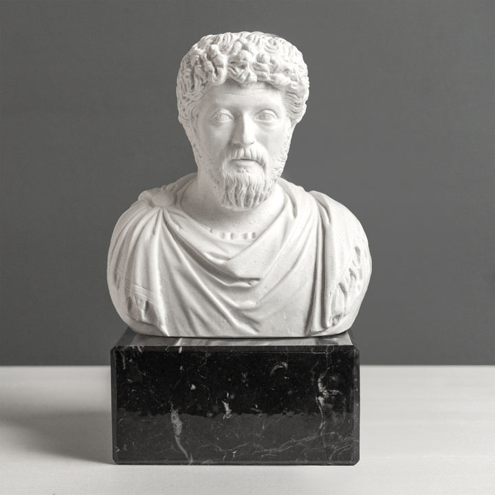 Busto de Marco Aurelio sujetalibros con base de mármol negro