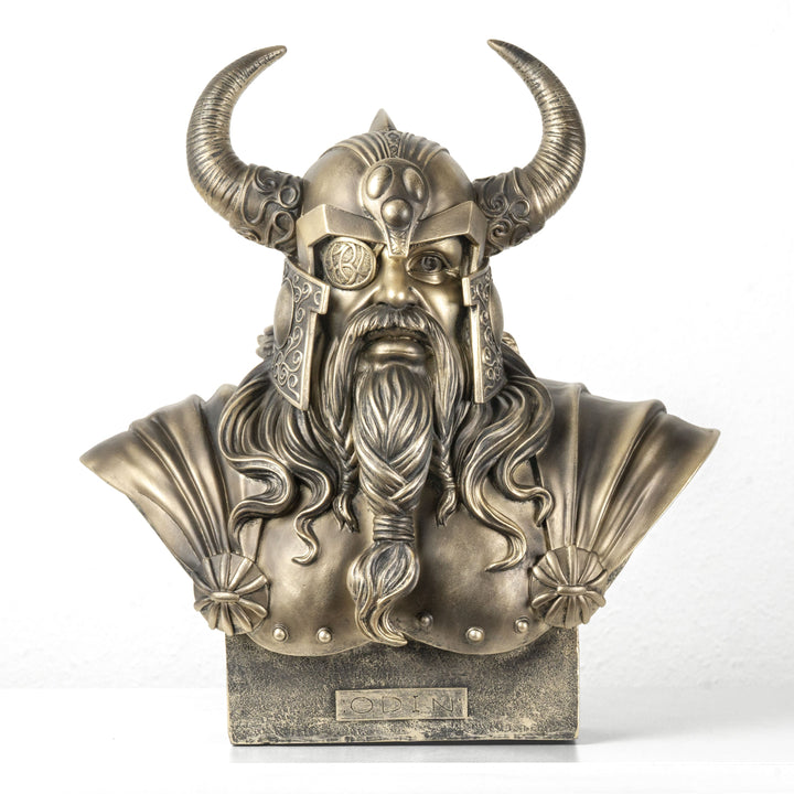 Busto de Odín — Padre de los dioses nórdicos (Estatua con acabado de bronce)