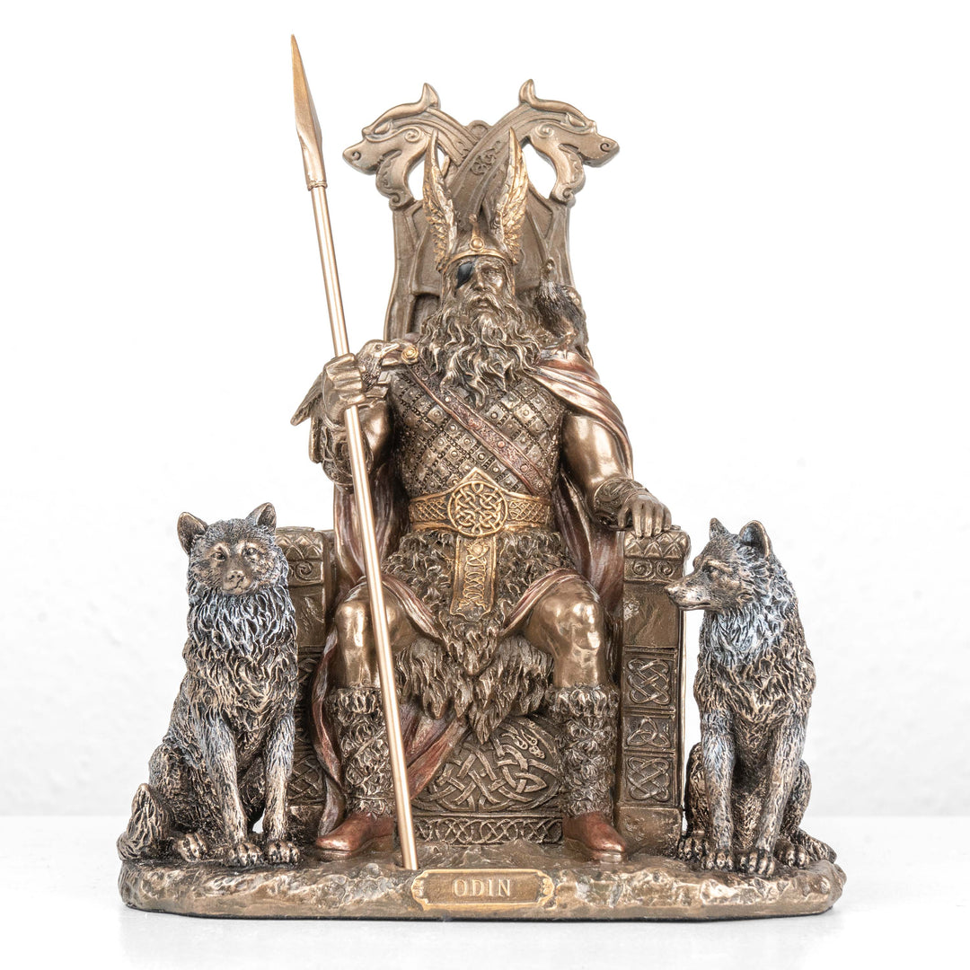 Estatua de Odín en su trono — Padre de los dioses nórdicos (Escultura de bronce fundido en frío)