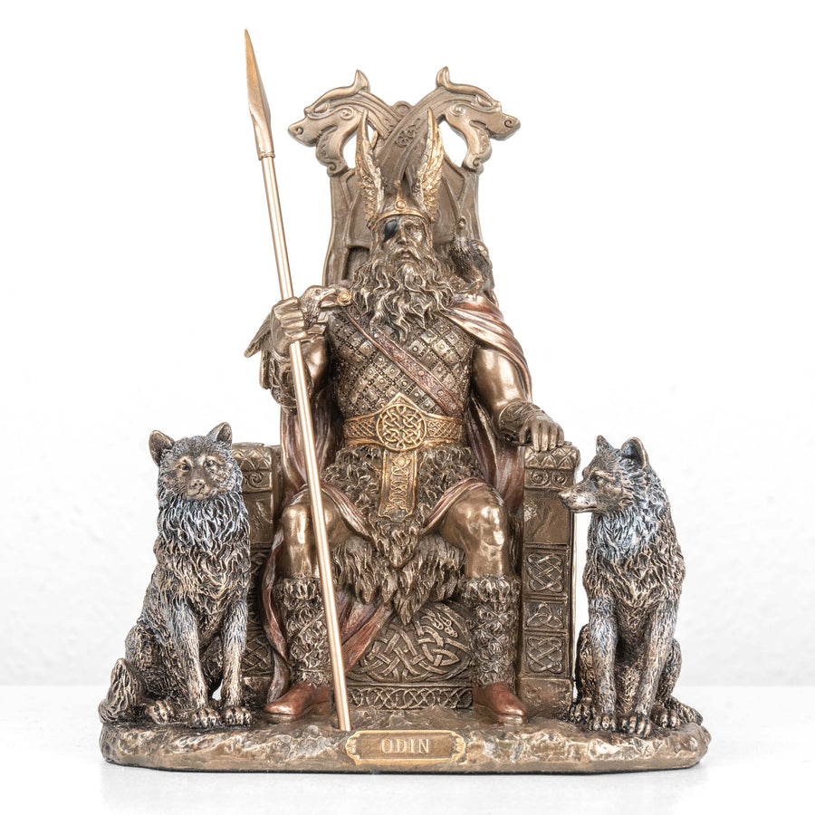 Estatua de Odín en su trono — Padre de los dioses nórdicos (Escultura de bronce fundido en frío)