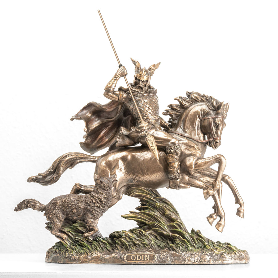 Estatua de Odín montando a Sleipnir — Padre de los dioses nórdicos (Escultura de bronce fundido en frío)