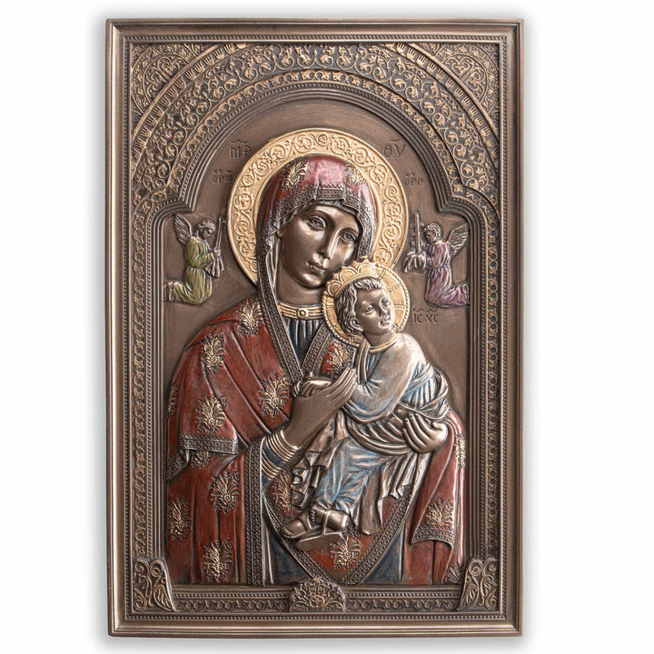 Icono de la Virgen del Perpetuo Socorro (escultura mural de bronce fundido en frío)
