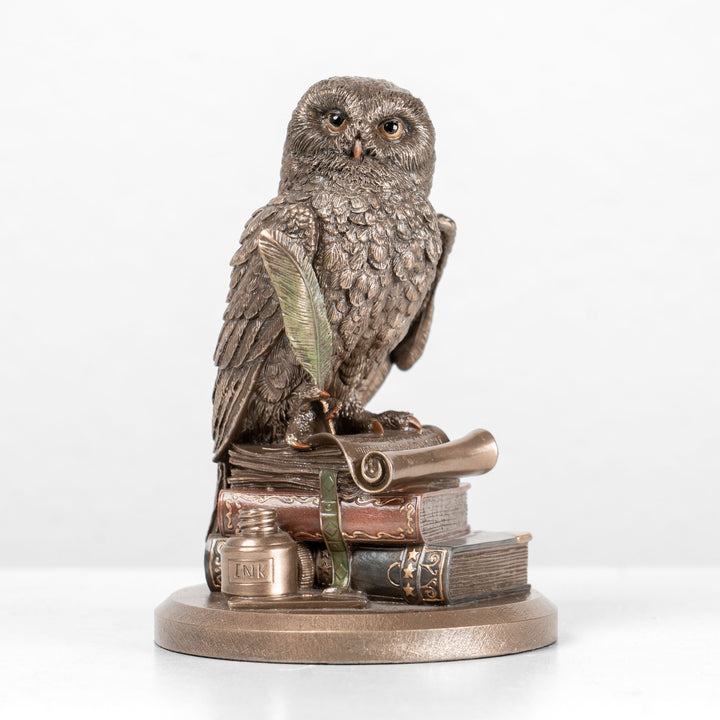 Estatua de búho erudito sobre libros (Escultura de bronce fundido en frío)