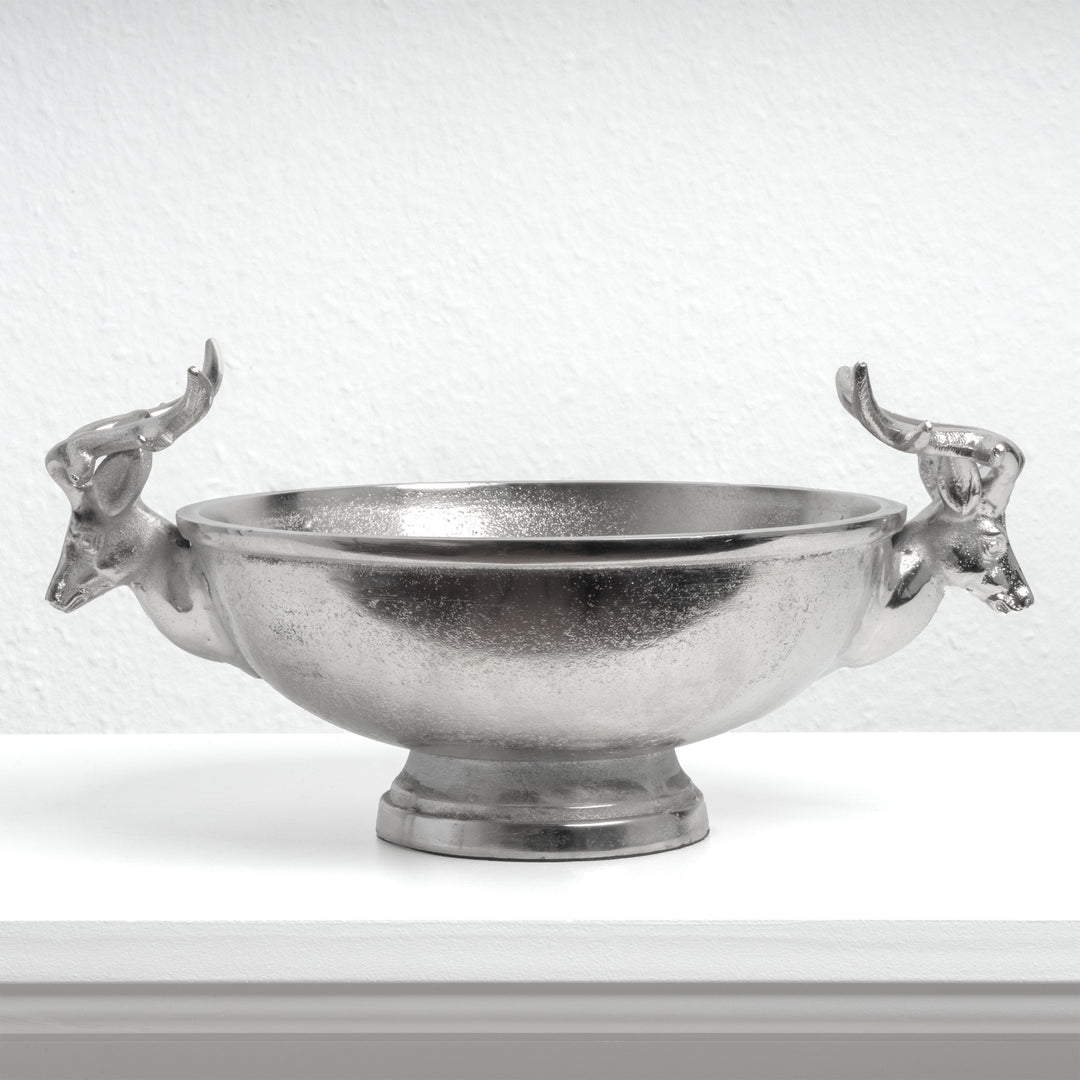 Centro de Mesa Plateado con Asas de Cabezas de Ciervo