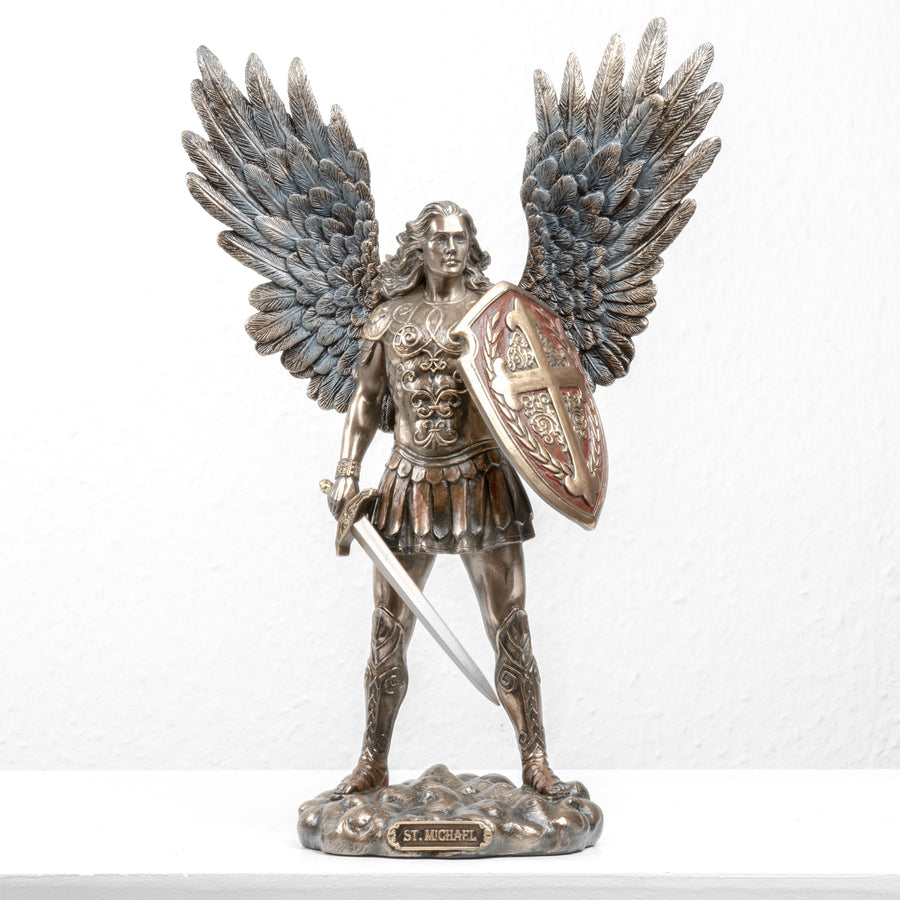San Miguel Arcángel Escultura – Defensor del Cielo (Estatua de Bronce Fundición en Frío, Pequeña)