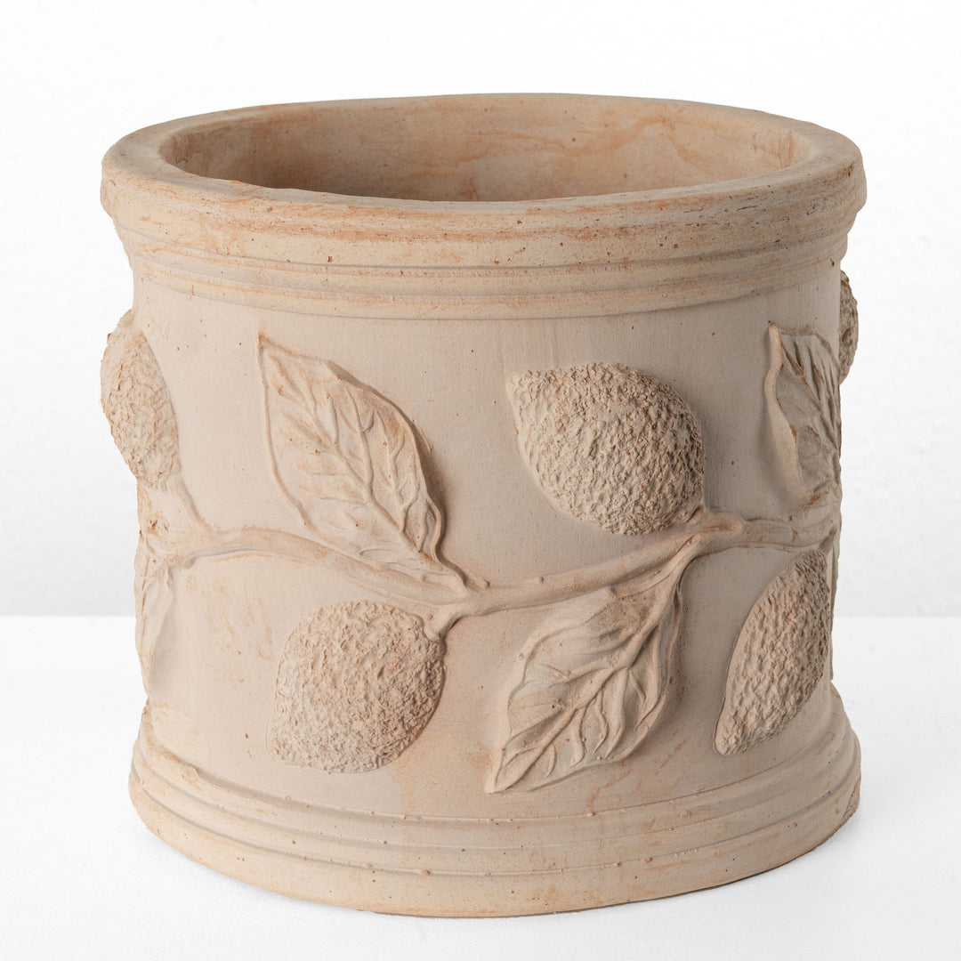 Macetero de terracota con relieve de limón (Cilíndrico)