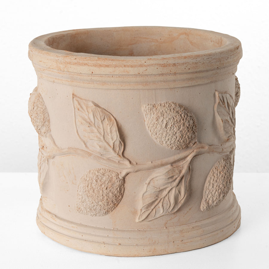 Macetero de terracota con relieve de limón (Cilíndrico)