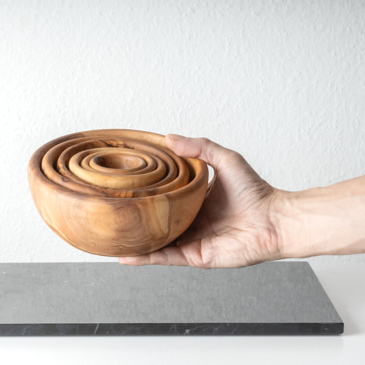 Juego de cuencos de madera de olivo hecho a mano (6 piezas)