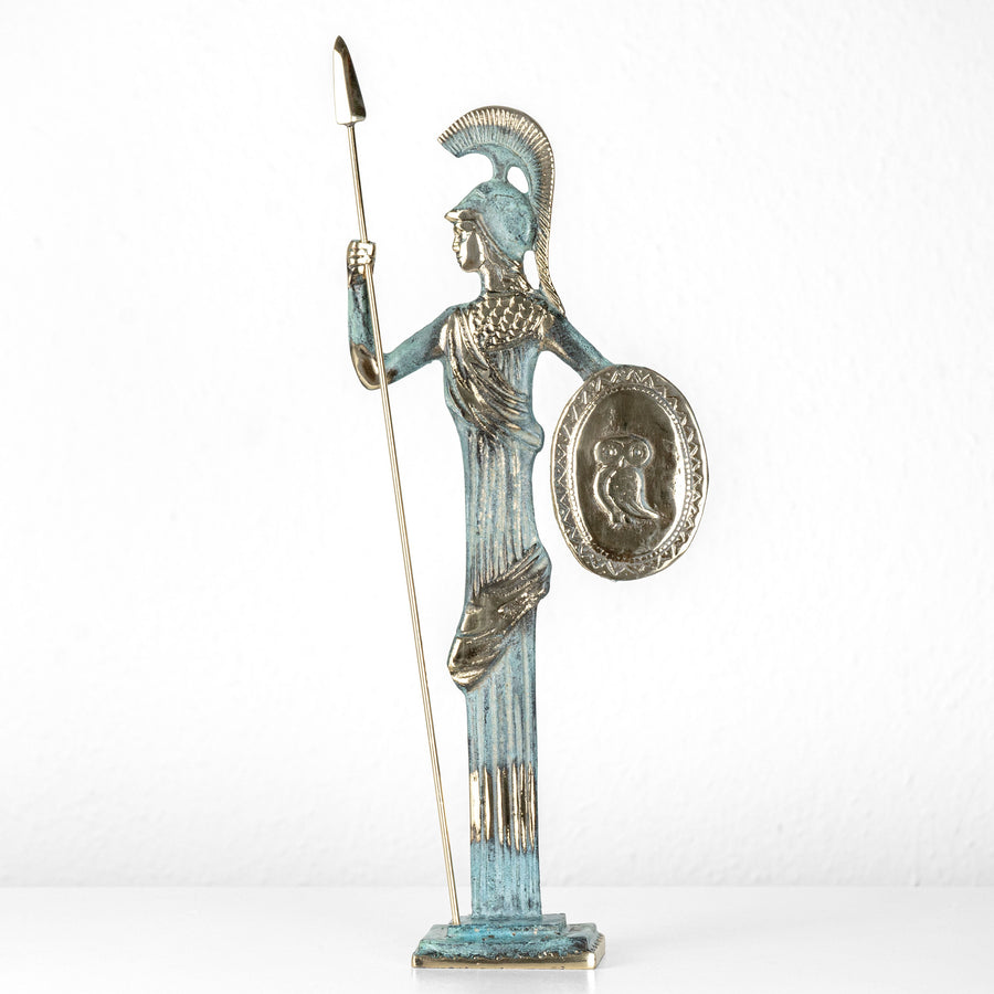 Estatua de Atenea con lanza y escudo (Escultura de latón)