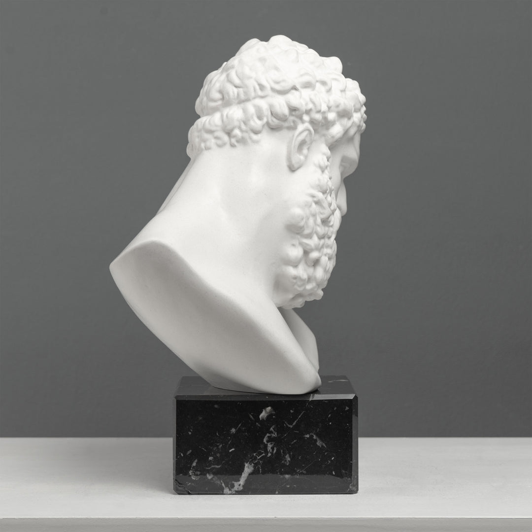 Busto De Hércules Sobre Base De Mármol Negro – Héroe Griego