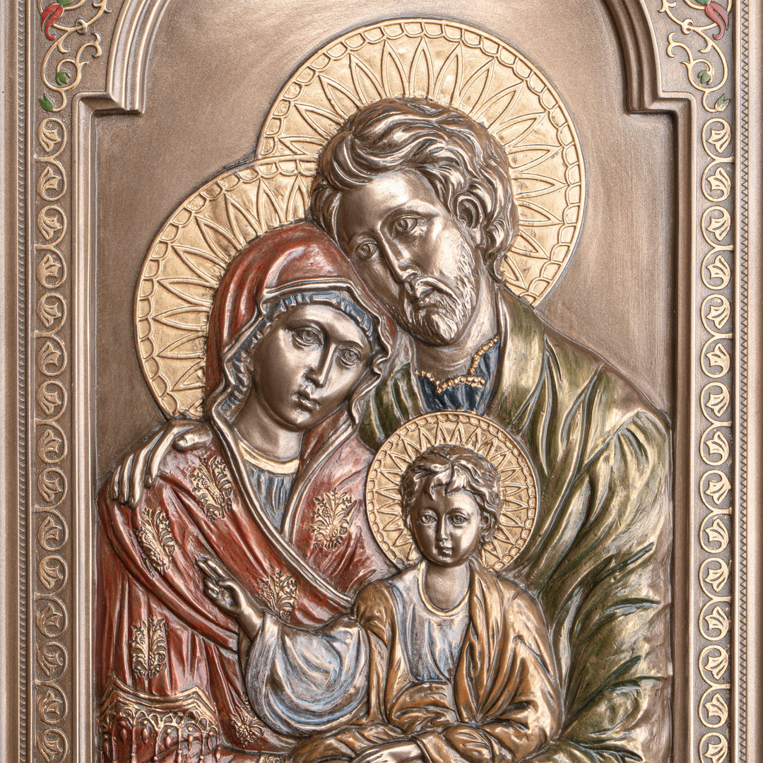 Icono de la Sagrada Familia (escultura mural de bronce fundido en frío)