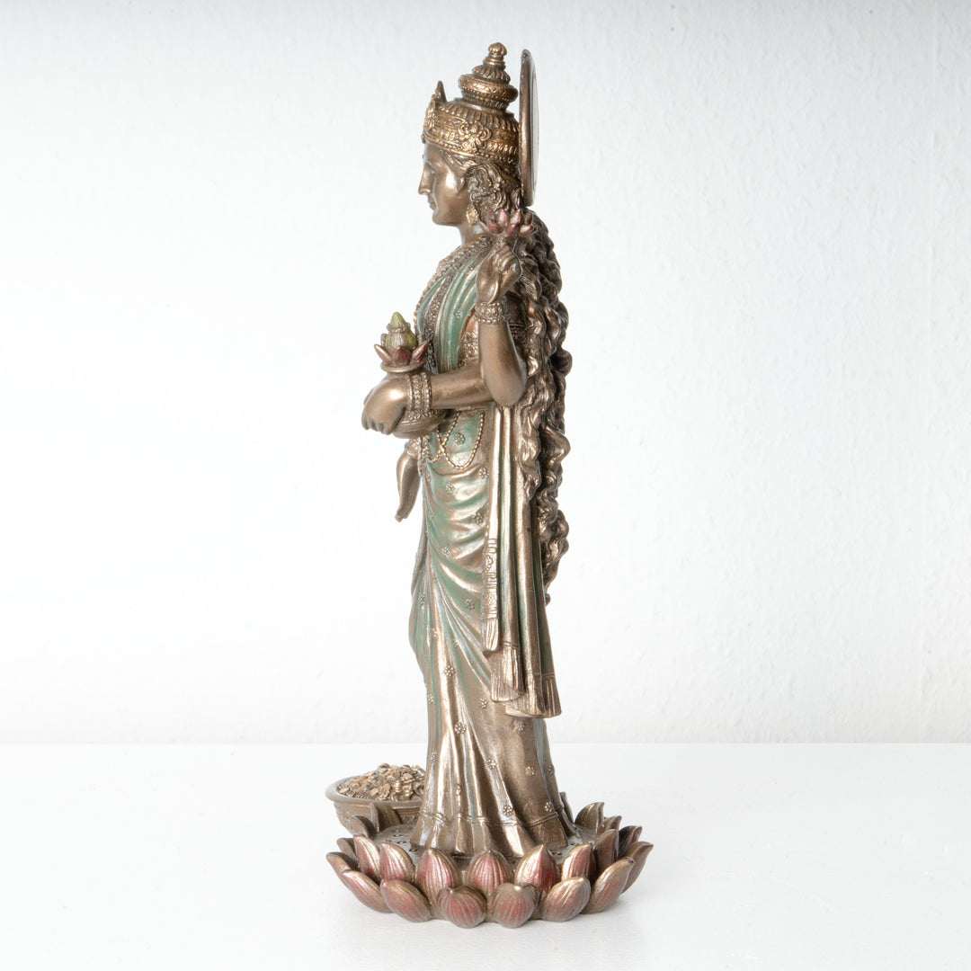Estatua de la diosa Lakshmi – Símbolo de prosperidad (Escultura de bronce fundido en frío)