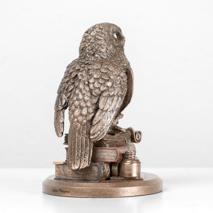 Estatua de búho erudito sobre libros (Escultura de bronce fundido en frío)