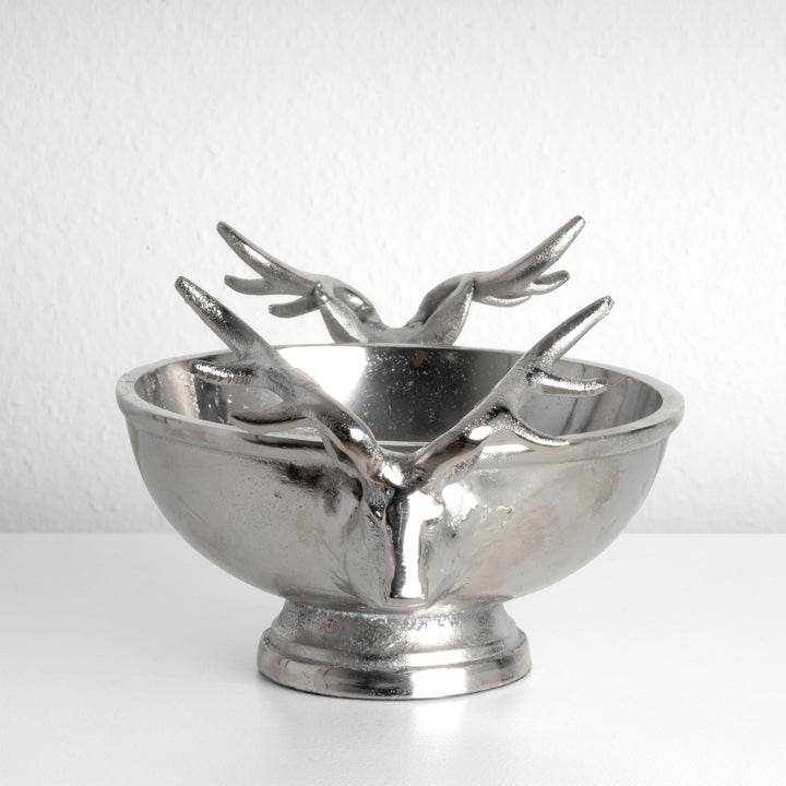 Cuenco Decorativo Plateado con Asas de Cabezas de Ciervo (Pequeño)