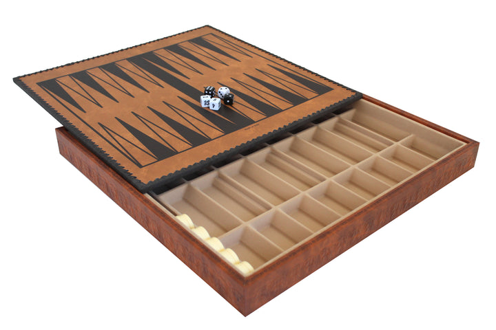 Tablero de Ajedrez de Cuero Artificial con Damas y Backgammon – Grande