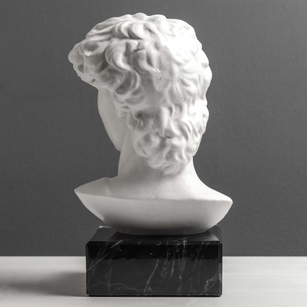 Busto de David de Miguel Ángel con base de mármol negro (Pequeño)
