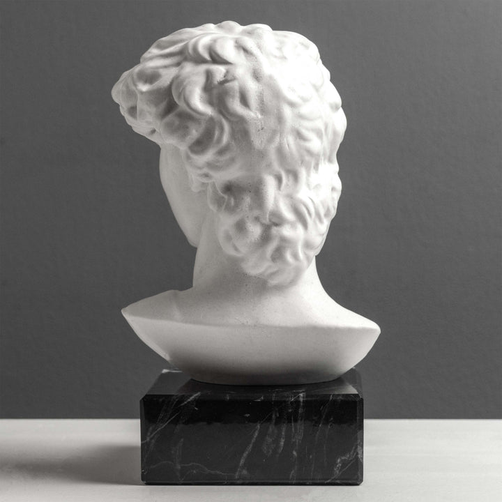 Busto de David de Miguel Ángel con base de mármol negro (Pequeño)