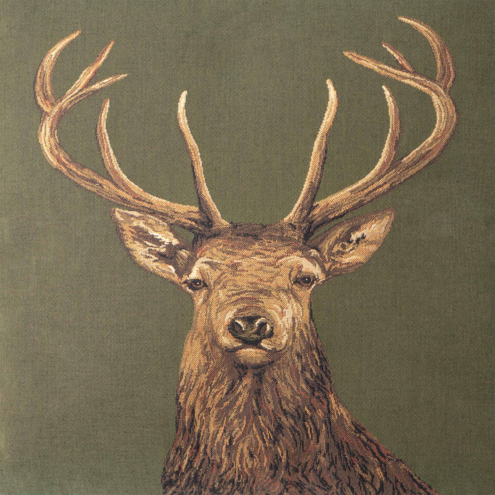 Cojín Verde con Motivo de Ciervo (Tejido Gobelino)