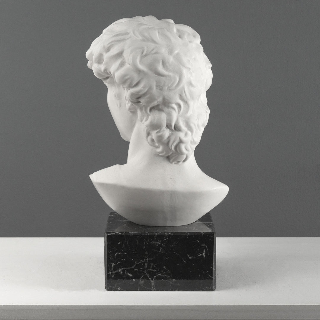 Busto de David de Miguel Ángel con base de mármol negro (Grande)