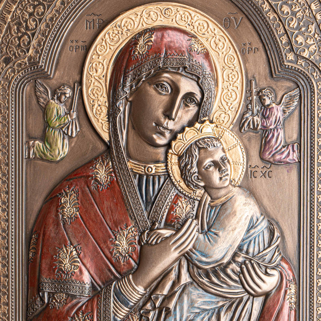 Icono de la Virgen del Perpetuo Socorro (escultura mural de bronce fundido en frío)