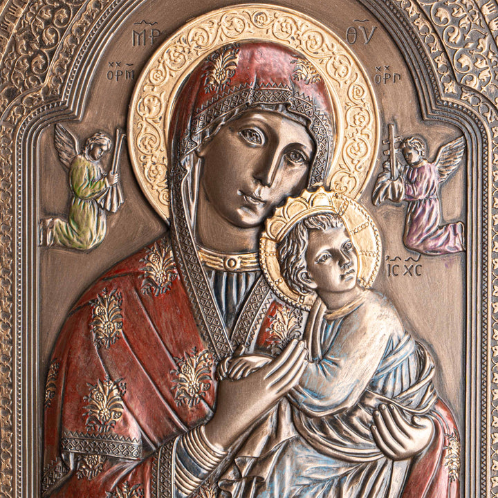 Icono de la Virgen del Perpetuo Socorro (escultura mural de bronce fundido en frío)