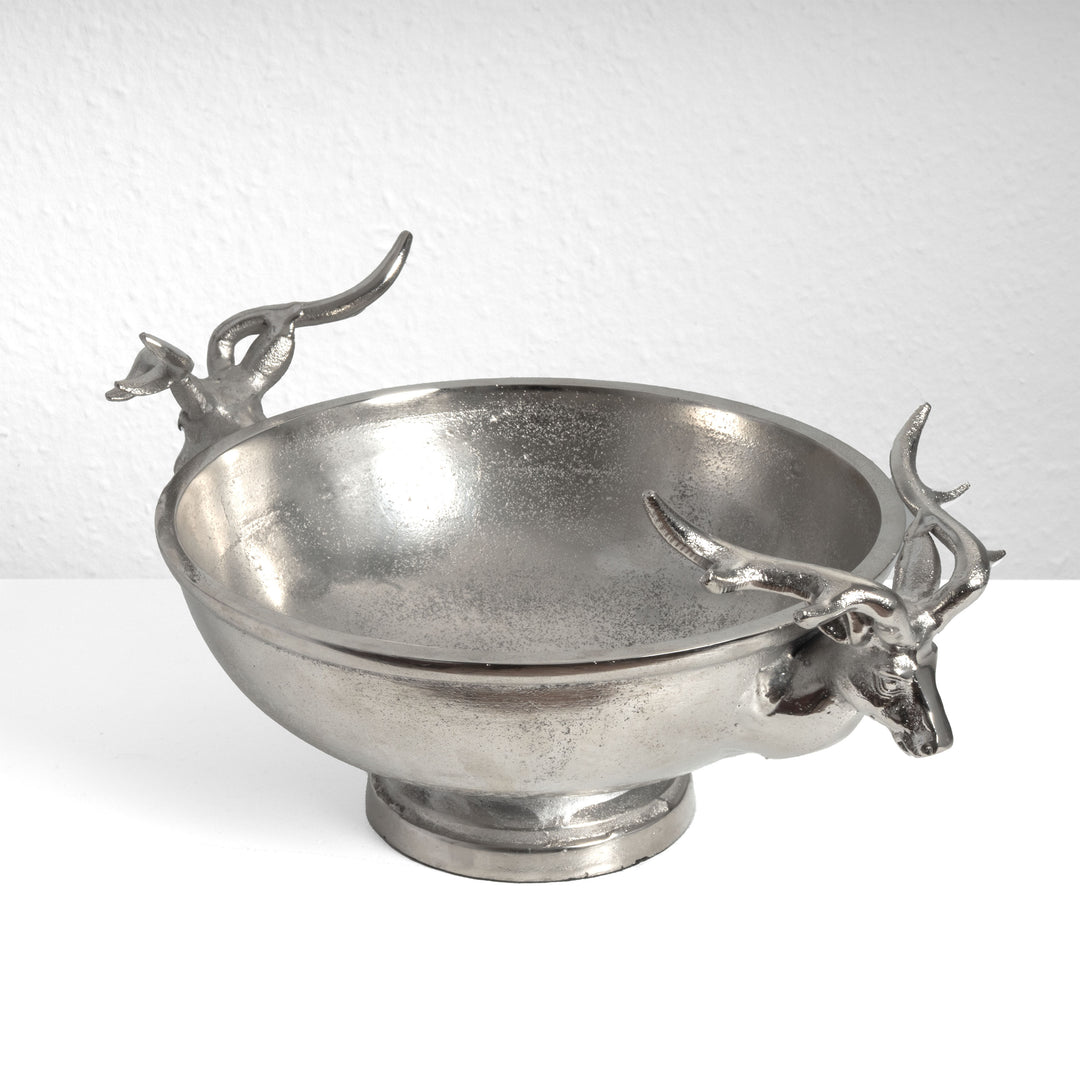 Centro de Mesa Plateado con Asas de Cabezas de Ciervo