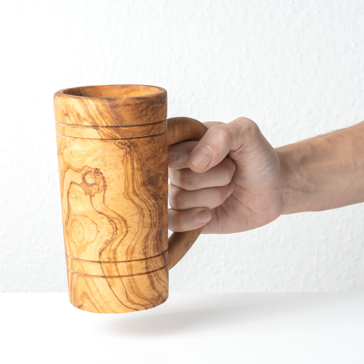 Juego de vasos cerveceros de madera de olivo hecho a mano (2 piezas)