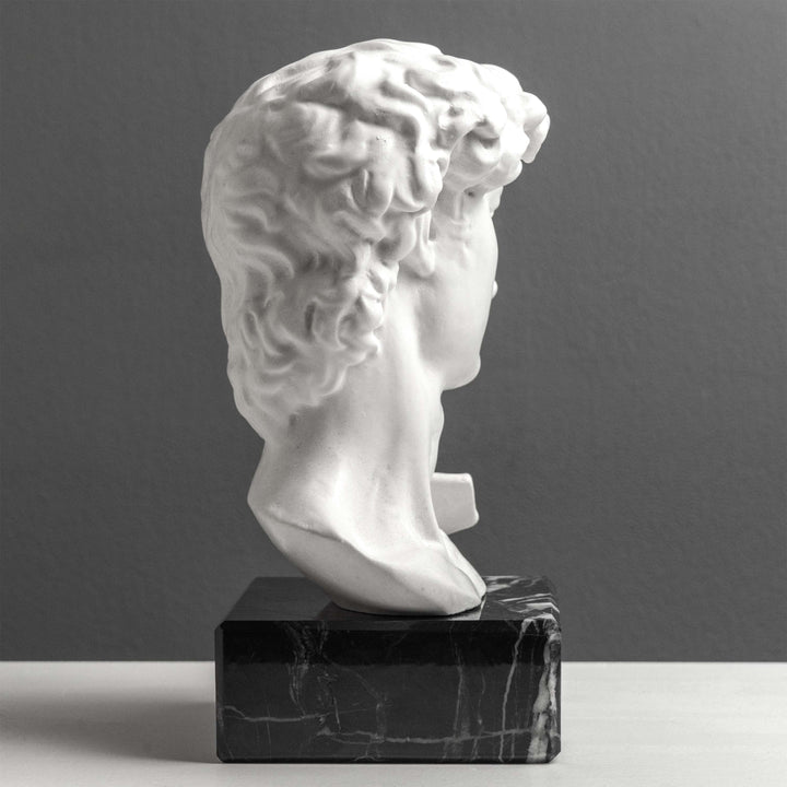 Busto de David de Miguel Ángel con base de mármol negro (Pequeño)