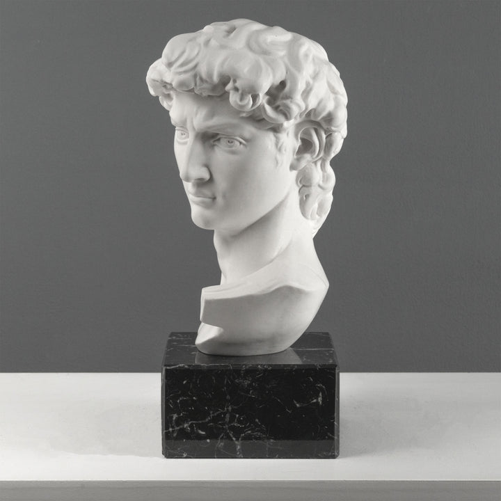 Busto de David de Miguel Ángel con base de mármol negro (Grande)