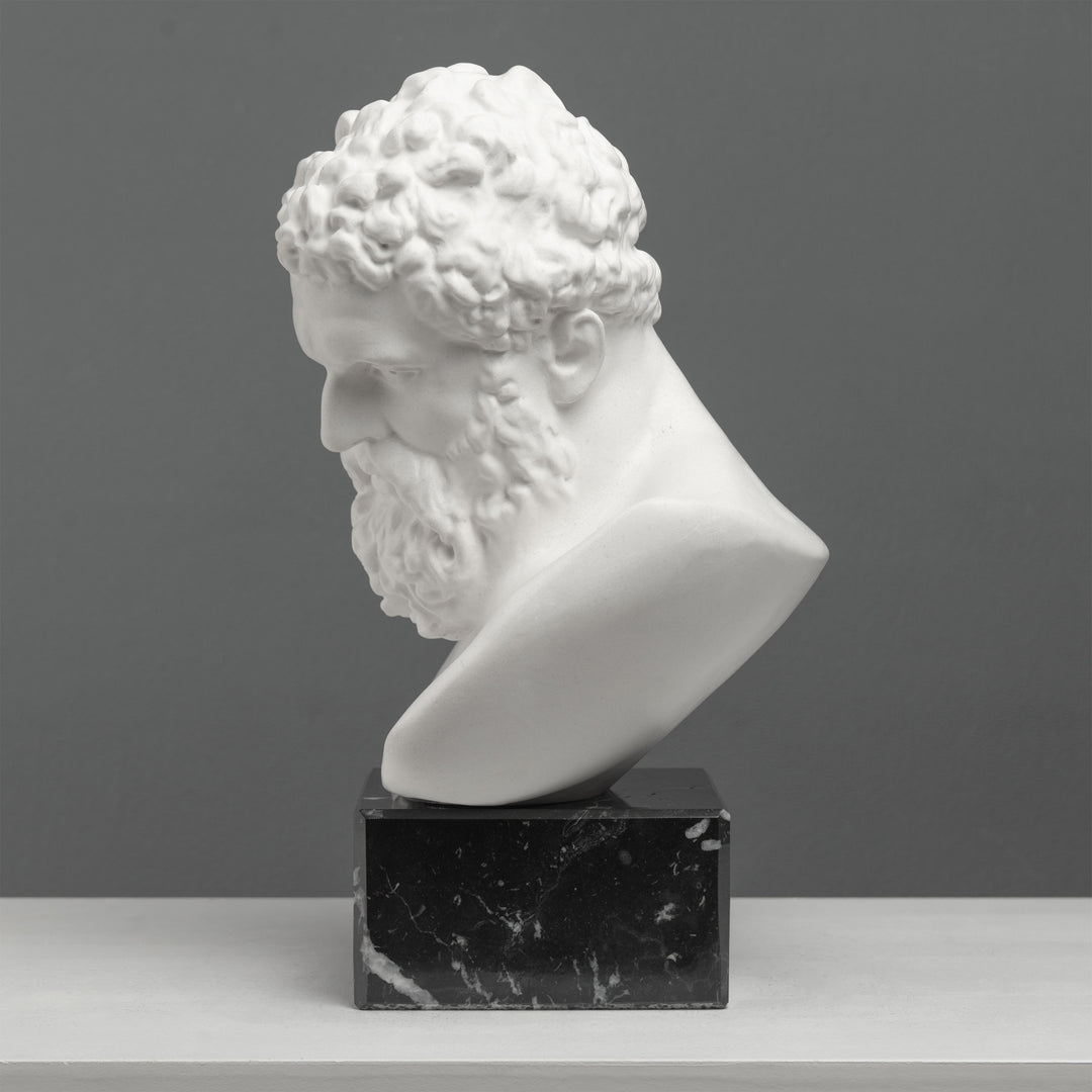 Busto De Hércules Sobre Base De Mármol Negro – Héroe Griego