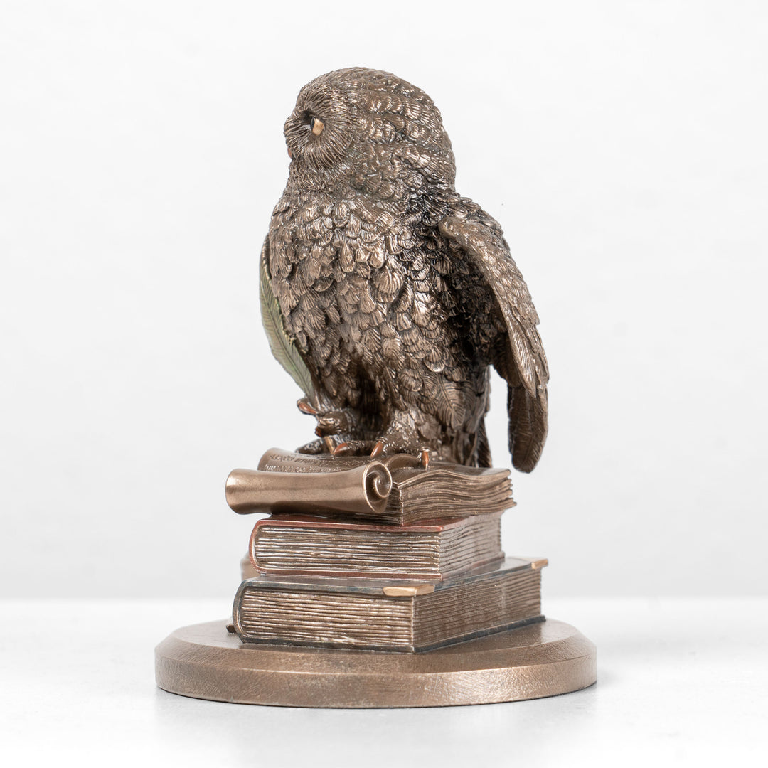Estatua de búho erudito sobre libros (Escultura de bronce fundido en frío)