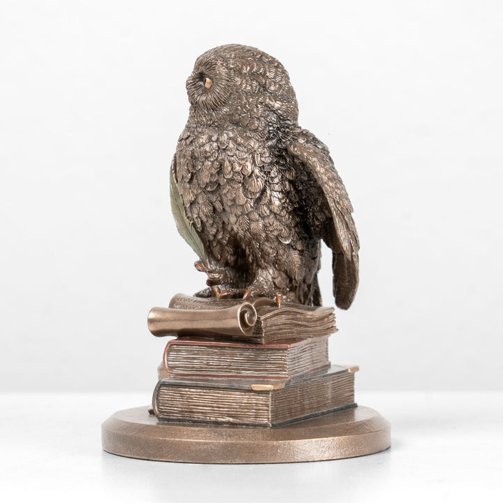Estatua de búho erudito sobre libros (Escultura de bronce fundido en frío)