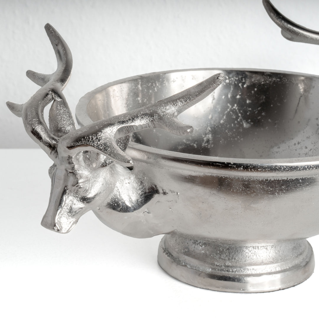 Cuenco Decorativo Plateado con Asas de Cabezas de Ciervo (Pequeño)