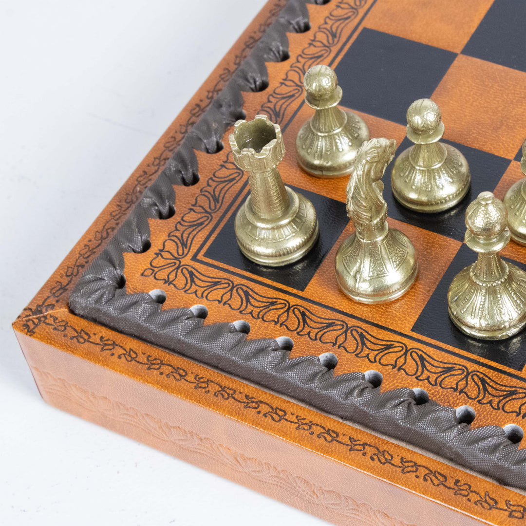 Juego de Ajedrez y Damas Mignon Flowery con Tablero en Polipiel de Italfama