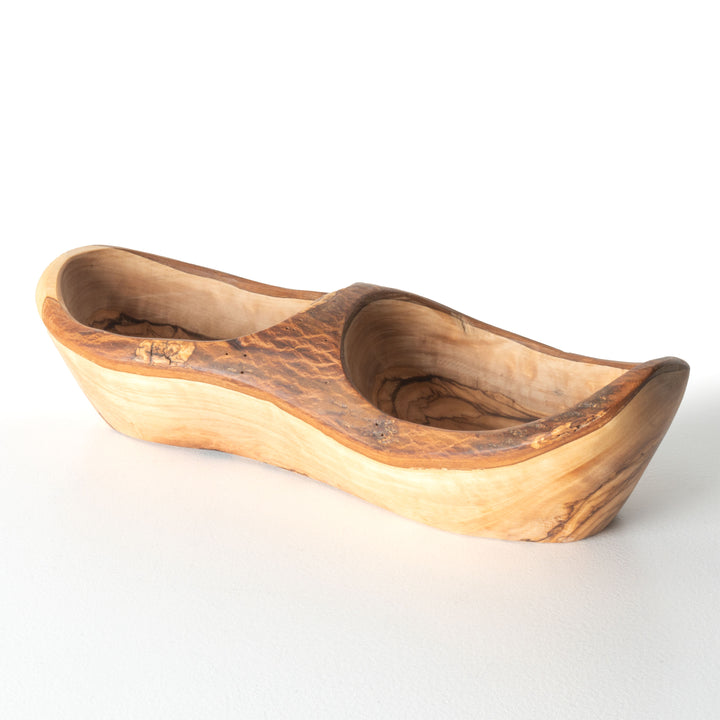 Plato de madera de olivo con 2 compartimentos hecho a mano