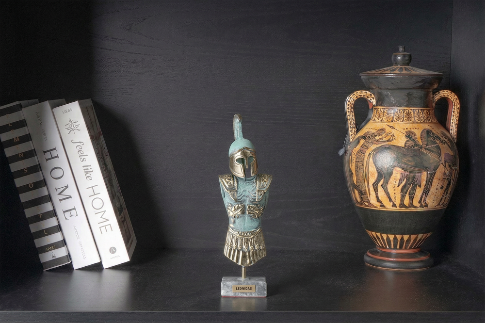 Estatua de armadura griega — hoplita espartano Leónidas (Escultura de latón)