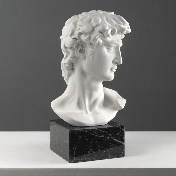 Busto de David de Miguel Ángel con base de mármol negro (Grande)