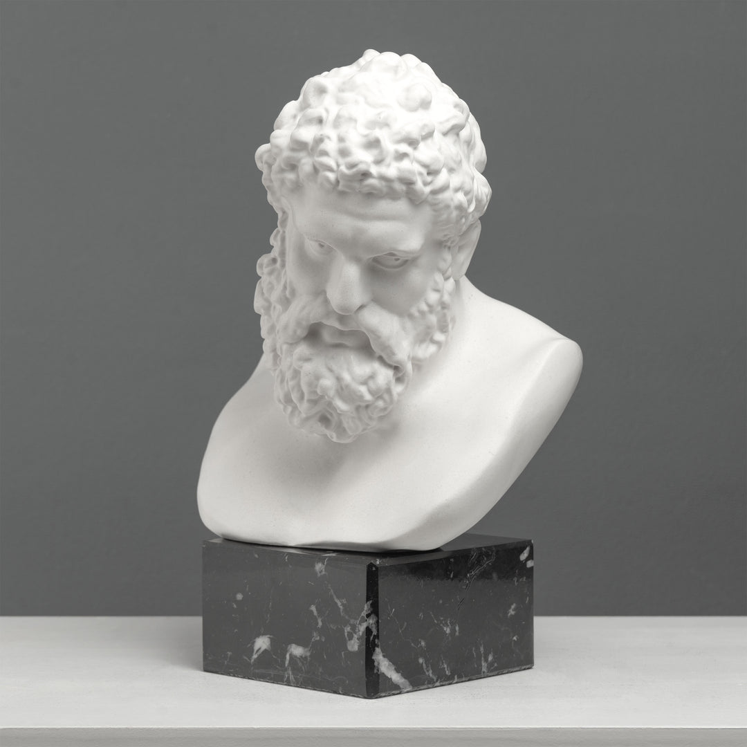 Busto De Hércules Sobre Base De Mármol Negro – Héroe Griego