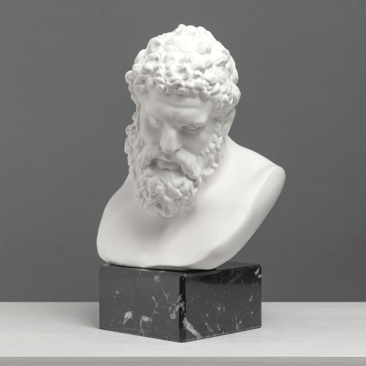Busto De Hércules Sobre Base De Mármol Negro – Héroe Griego