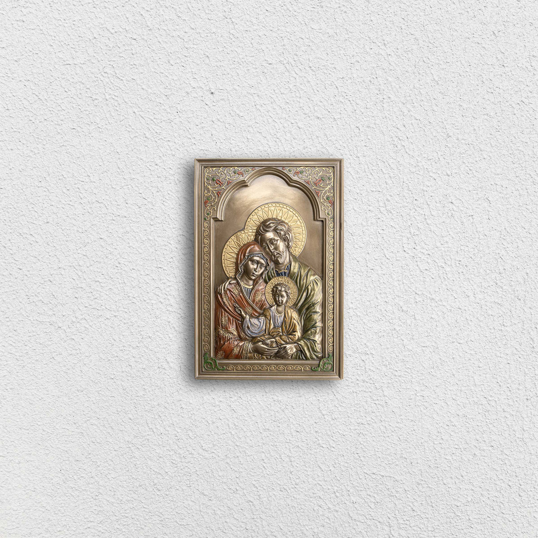 Icono de la Sagrada Familia (escultura mural de bronce fundido en frío)