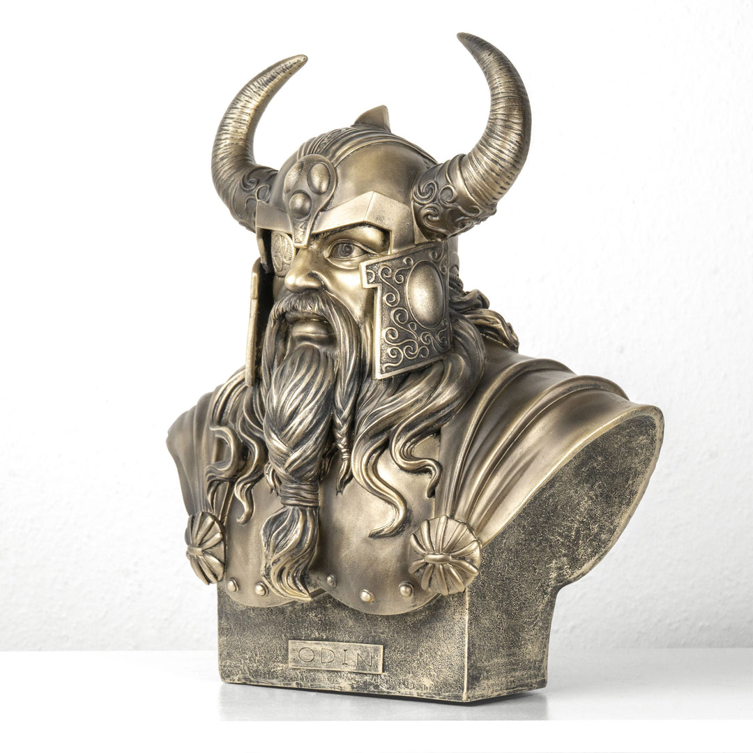 Busto de Odín — Padre de los dioses nórdicos (Estatua con acabado de bronce)