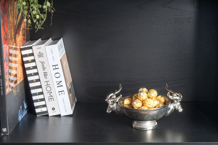 Cuenco Decorativo Plateado con Asas de Cabezas de Ciervo (Pequeño)