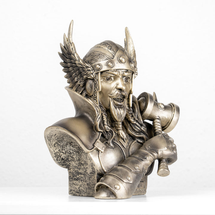 Busto de Thor — Dios nórdico del trueno con Mjölnir (Estatua de bronce fundido en frío)