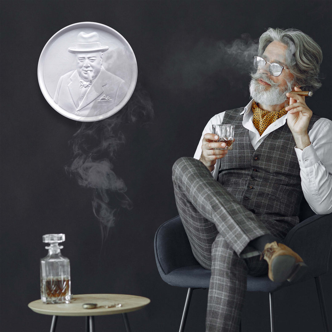 Escultura Mural de Winston Churchill con Cigarro – Bajorrelieve del Bulldog Británico de la Segunda Guerra Mundial