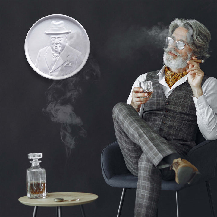 Escultura Mural de Winston Churchill con Cigarro – Bajorrelieve del Bulldog Británico de la Segunda Guerra Mundial