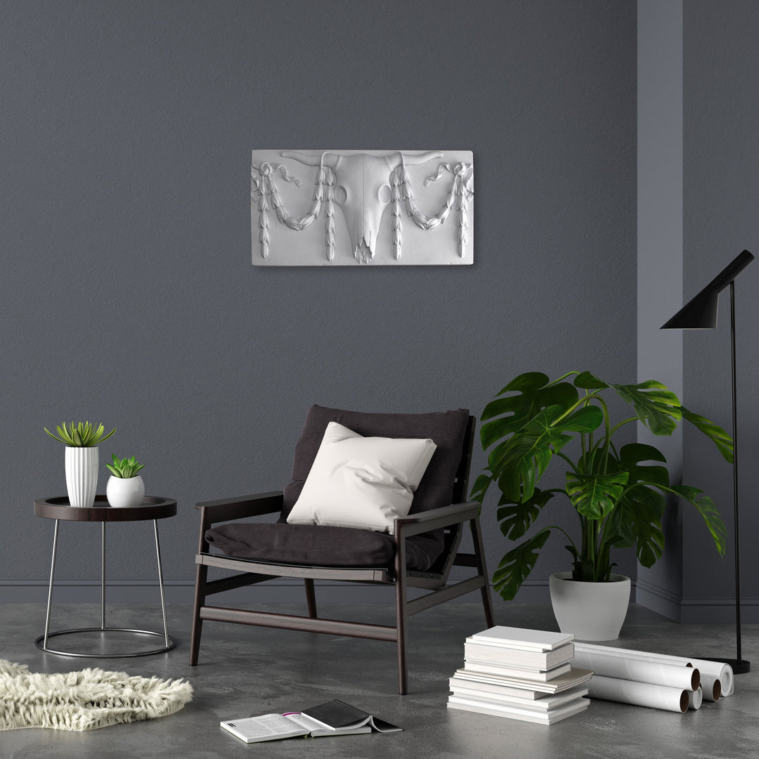 Decoración mural de cráneo de buey – Bajorrelieve clásico