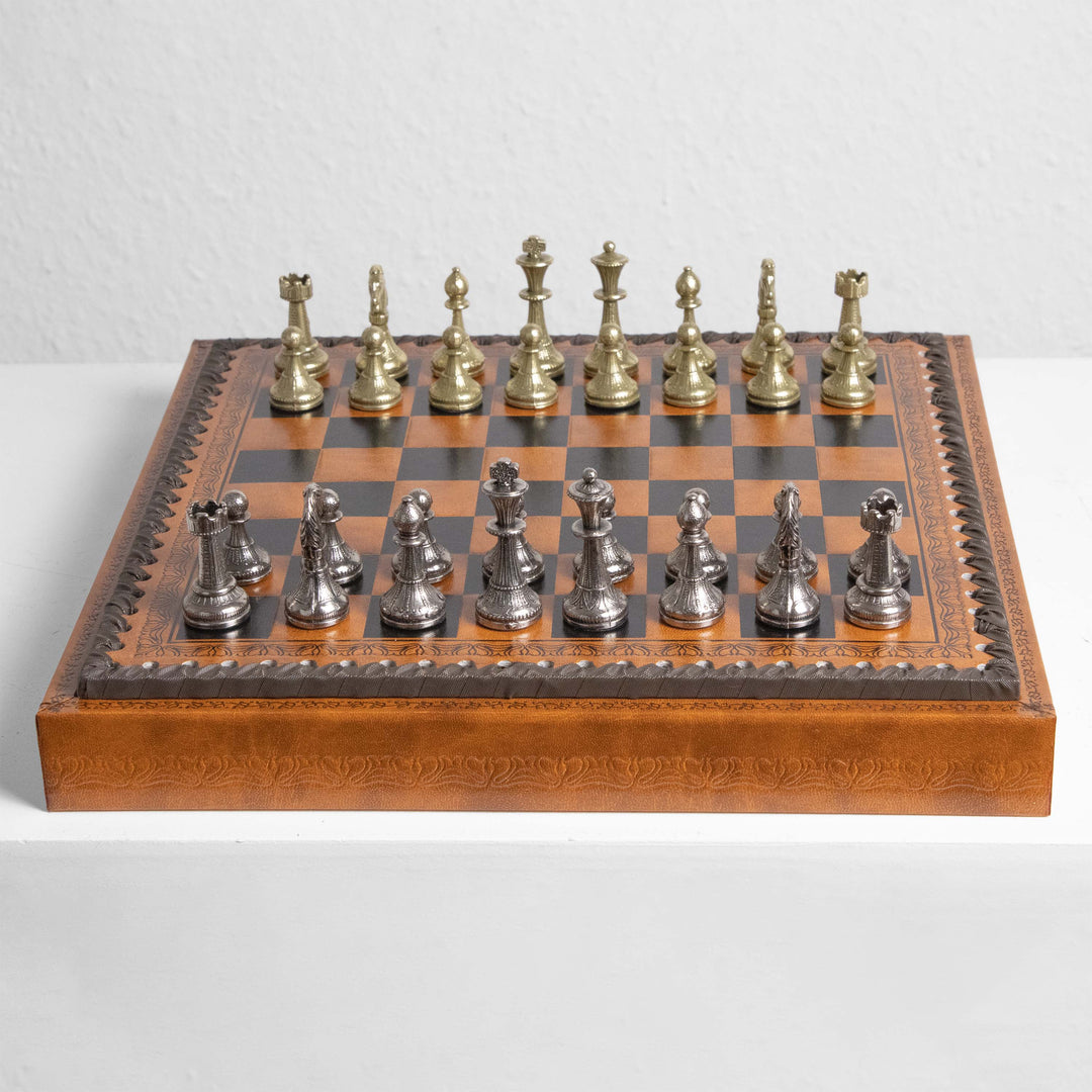 Juego de Ajedrez y Damas Mignon Flowery con Tablero en Polipiel de Italfama