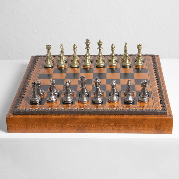 Juego de Ajedrez y Damas Mignon Flowery con Tablero en Polipiel de Italfama