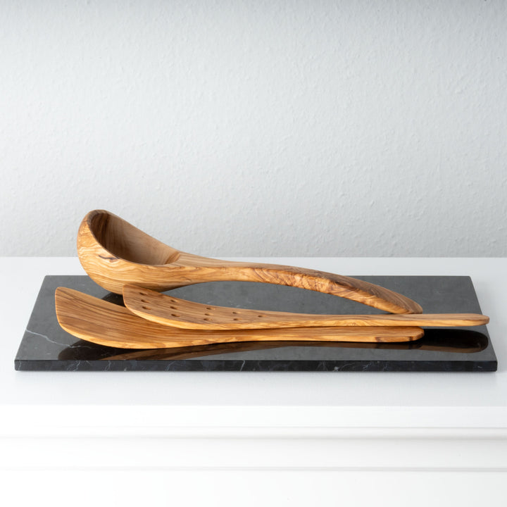 Juego de utensilios de cocina de madera de olivo hecho a mano (3 piezas)